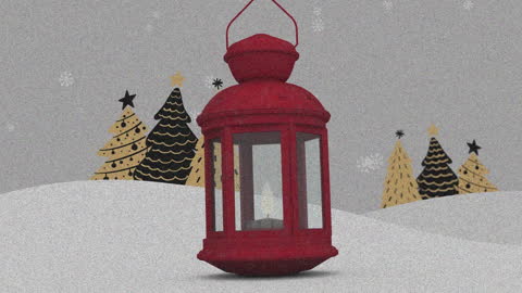 Rustic Red Lantern in Snowy Holiday Landscape