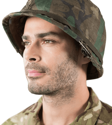 Transparent Close-Up of Soldier Wearing Camouflage Helmet
