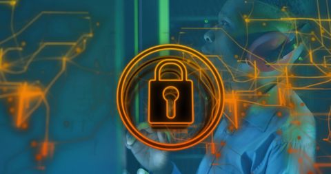 African American IT Professional with Digital Security Overlay - Download Free Stock Images Pikwizard.com