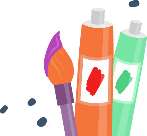 Transparent Illustration of Colorful Art Supplies with Paintbrush and Paint Tubes