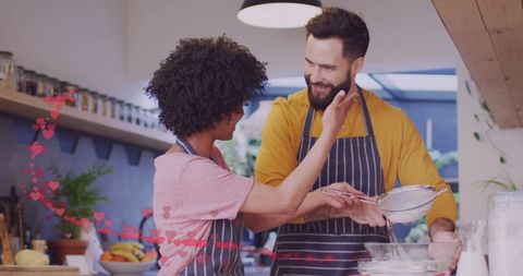Couple Enjoying Cooking Together With Hearts Overlay - Download Free Stock Images Pikwizard.com