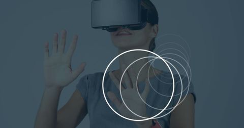 Businesswoman Engaged with Virtual Reality Interface Circles