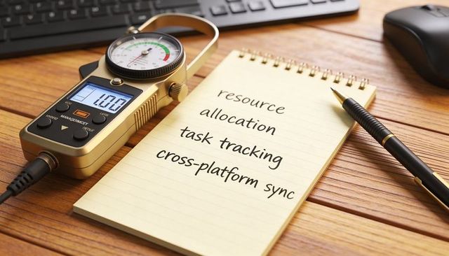 Measuring productivity with gauge and notepad checklist on wooden desk