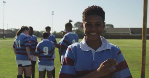 African American Female Rugby Player on Field Smiling - Download Free Stock Images Pikwizard.com