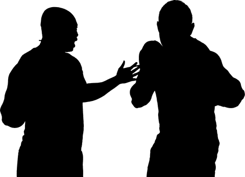 Dynamic silhouette of male boxers on transparent background