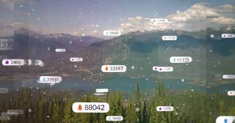 Digital Data Visualization over Mountain Landscape