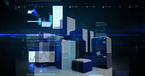 Digital Financial Data Overlay on Skyscrapers