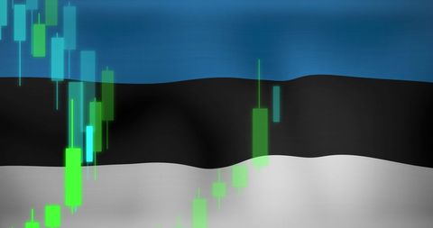 Financial data with estonia flag background