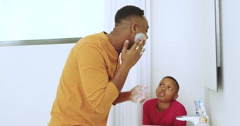 Father and Son Morning Routine with Shaving Cream
