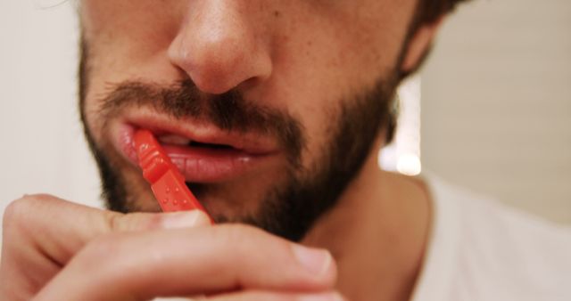 Man Cleansing Teeth with Interdental Brush Hygienic Routine - Download Free Stock Images Pikwizard.com