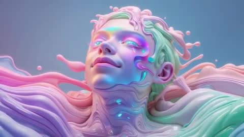 Futuristic Abstract Portrait with Pastel Liquid Swirls
