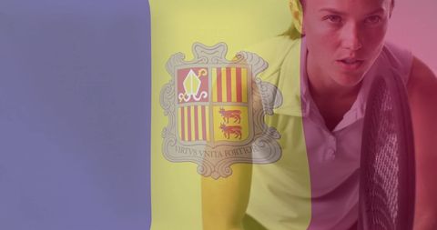 Dynamic Blend of Andorra Flag with Female Tennis Athlete
