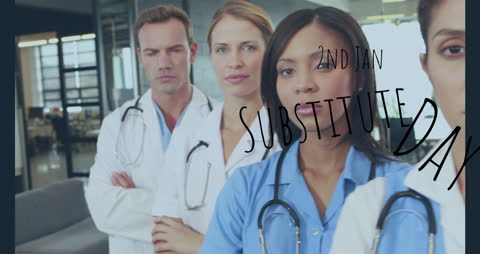 Animated Diverse Doctors Highlighting Substitute Day