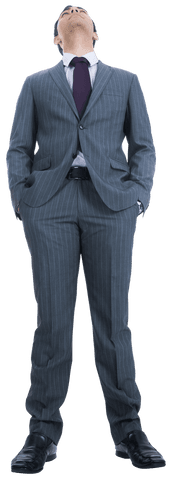 Elegant Businessman Looking Upward in Smart Suit on Transparent Background