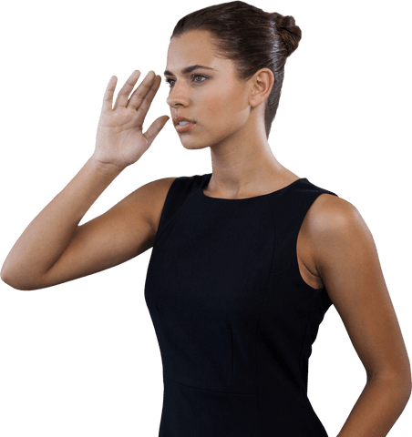 Transparent Businesswoman Gesturing Thoughtfully in Black Dress - Download Free Stock Videos Pikwizard.com