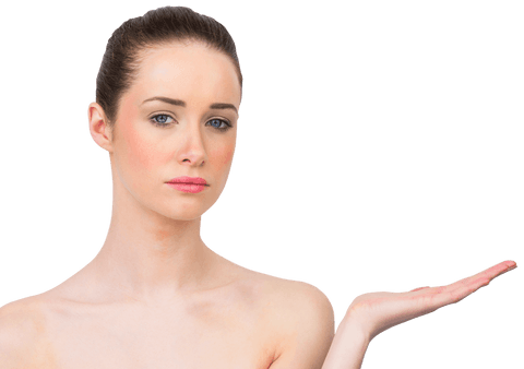 Elegant Woman Presenting with Empty Hand Transparent Background