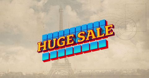 Huge Sale Advertising Concept with Eiffel Tower Background