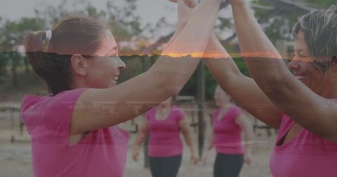 Women Team Training High Five Outdoor Fitness Motivation