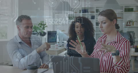 Diverse Team Collaborating with Futuristic Overlay