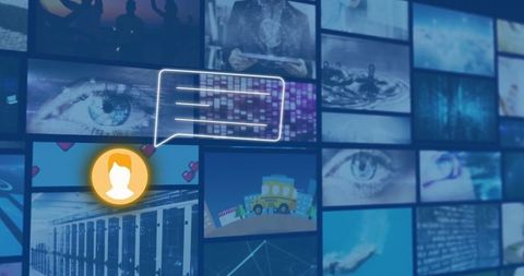 Futuristic user interface with glowing avatar and data graphics
