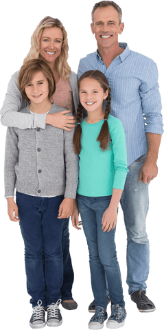 Happy Family in Casual Outfits on Transparent Background
