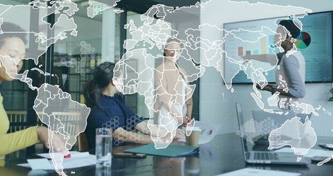 Diverse Team Collaborates in Modern Global Workspace