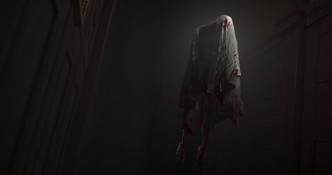 Spooky Headless Ghost in Dim Hallway Scene