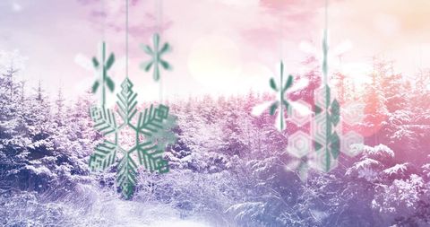 Glittering Snowflakes Over Tranquil Winter Landscape