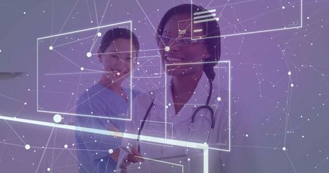 Medical Professionals Collaborating Using Futuristic Digital Interface