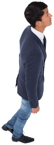 Isolated Professional Businessman Looking Up on Transparent Background