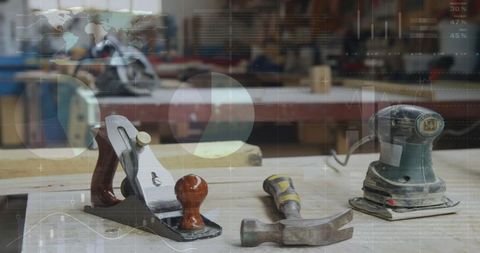 Digital Interface Overlayed on Carpentry Tools in Workshop
