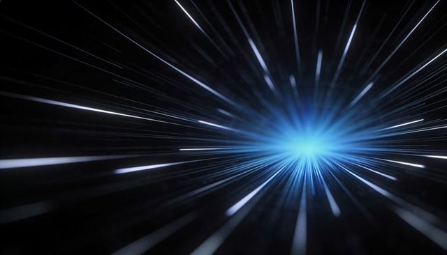 Radiating Blue Core Emitting Light Beams Through Deep Space Warp for Futuristic Technology