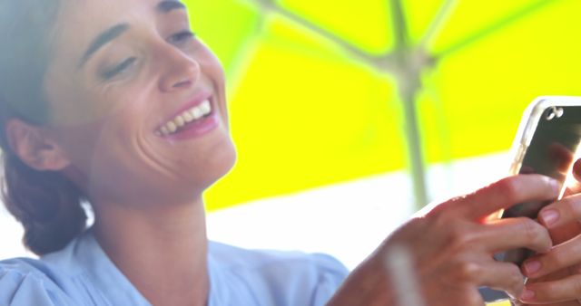 Smiling Woman Using Smartphone Outdoors - Download Free Stock Images Pikwizard.com