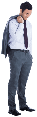 Transparent Background of Smiling Businessman Carrying Suit Jacket