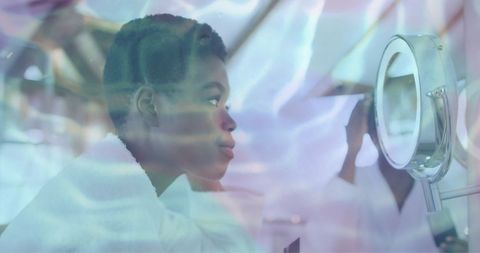 Woman Focusing on Hair Care in Tranquil Water Ripple Ambiance