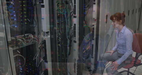 Data Processing Animation with Business Professional in Server Room