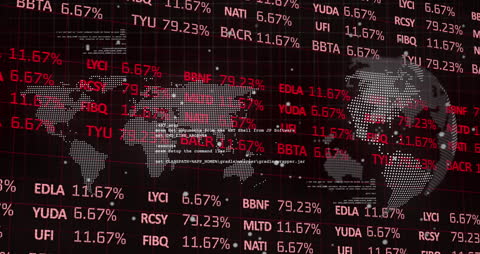 Global Stock Market Data Animation on Black Background