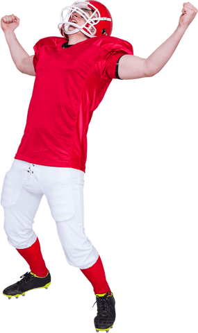 Triumphant american football player celebrating excitedly transparent