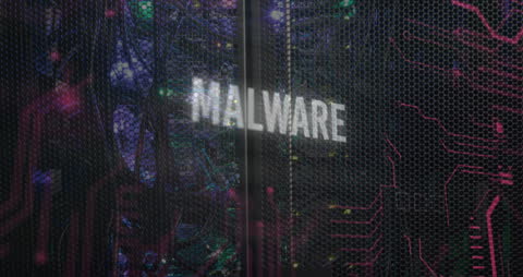 Animated Malware Warning Over Data Server Visuals