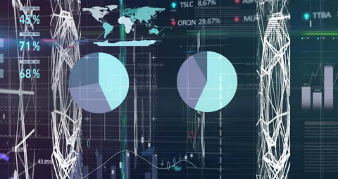 Futuristic Data Visualization Overlays on Navy Background