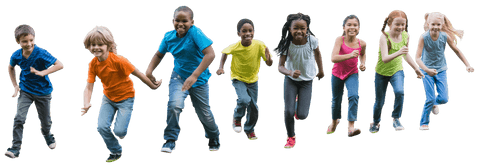 Diverse Children Running on Transparent Background