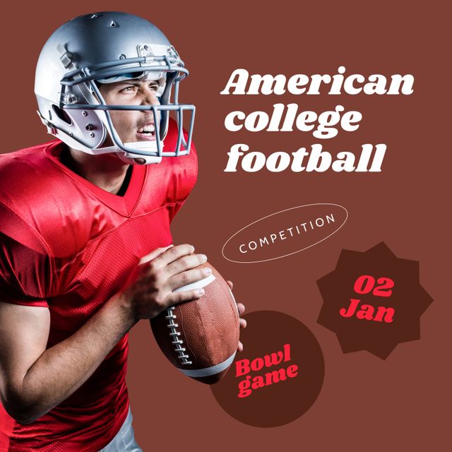 Focused American Football Player Holding Ball for College Competition - Download Free Stock Templates Pikwizard.com