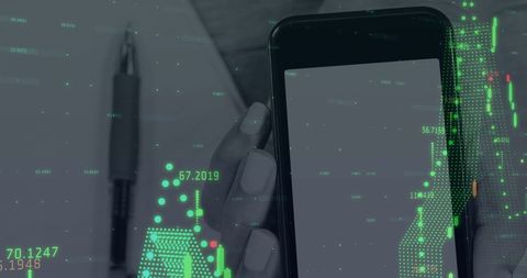 Analyzing Financial Data on Smartphone with Digital Interface Overlay - Download Free Stock Images Pikwizard.com