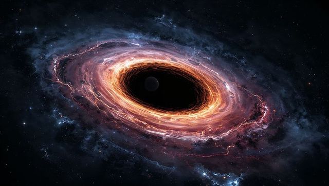 Spiraling Black Hole with Glowing Accretion Disk in Deep Space