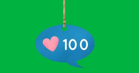 Speech Bubble with Heart Icon and Increase Symbol on Green Background