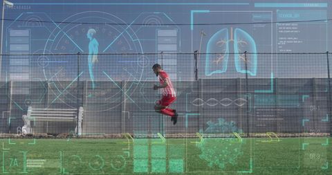 Digital health analysis overlay on athlete training field