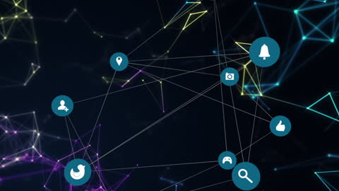 Digital Network Connections with Geometric Graphics on Dark Background