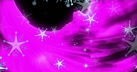 Abstract Digital Waves with Snowflakes on Purple Background