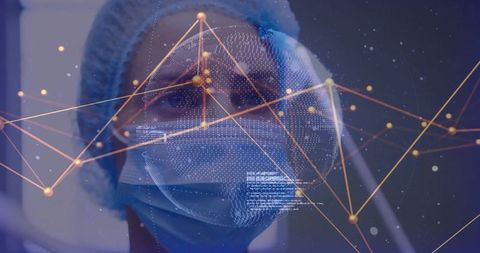 Healthcare Professional Analyzing Data with Digital Network Overlay