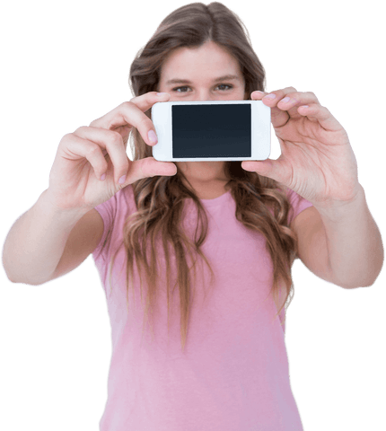 Close-up of Woman Taking Transparent Smartphone Self-portrait